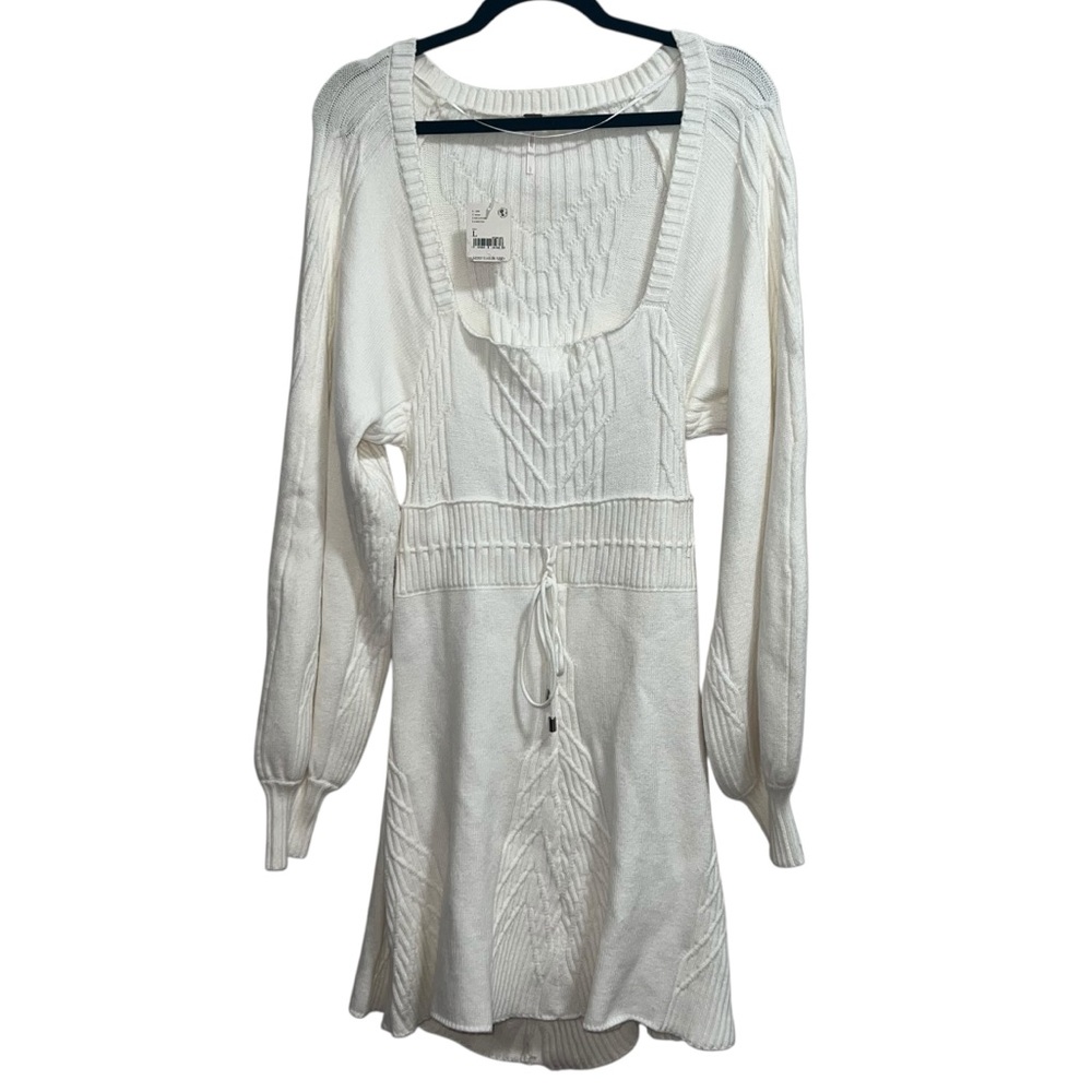 NEW NWT Free People Emmaline Mini Dress Cutout Sweater Dress In White - Picture 2 of 11